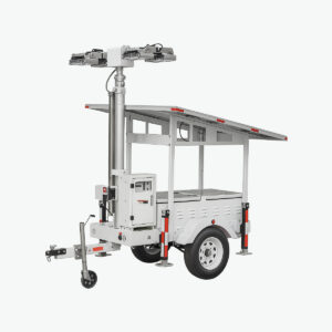 Torre de iluminación con paneles solares portátil para operaciones en campo abierto e industria